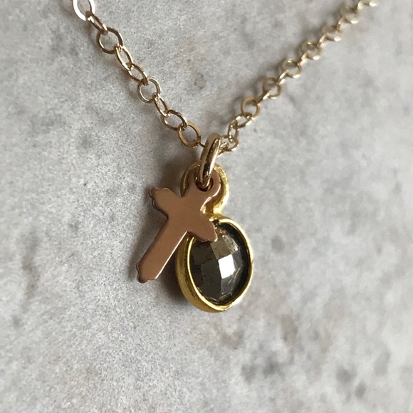 SBW Pyrite and solid gold tiny cross - Picture 3 of 4